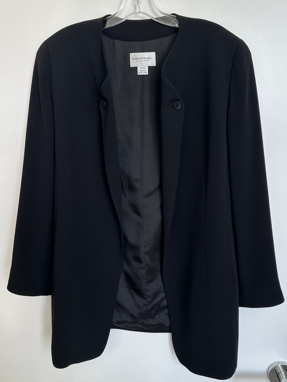 Vintage 90s Emanuel Ungaro Black Collarless Women's Blazer Jacket 10/44